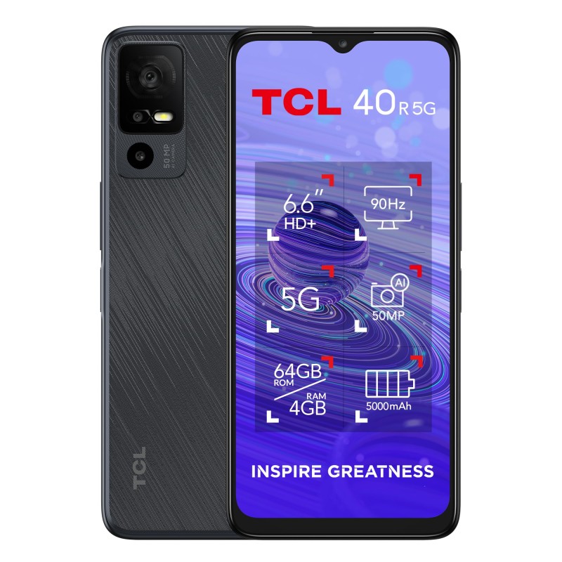 TCL 40R 5G 4+64GB 6.6" Starlight Black Wind3