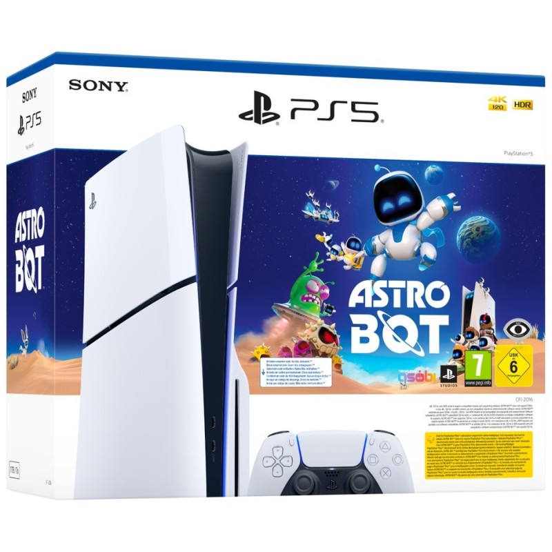 PS5 Console 1TB Standard Slim White Astro Bot Bundle Europa