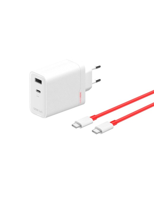 Alimentatore da rete OnePlus SuperVOOC 120W GaN 2xporte Usb tipo A/Usb tipo C con Cavo Usb-C 1m Bianco
