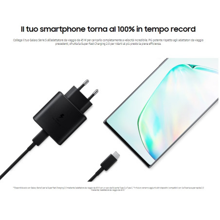 Samsung Caricatore 45W EP-T4510 FC2 USB-C +Cavo 1m USB-C Black