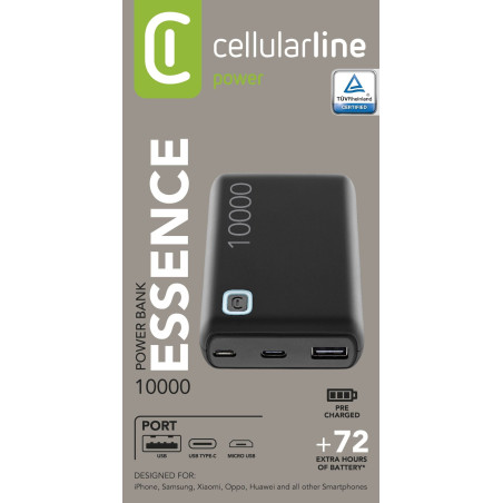 Cellularline Powerbank Essence Universale USB-A 10000mAh Nero