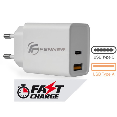 Fenner Tech 20W Alimentatore Universale USB-C + USB-A Fast Charge