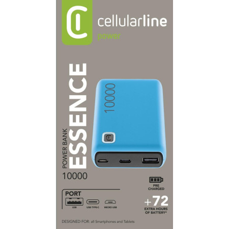 Cellularline Powerbank Essence Universale USB-A 10000mAh Blu