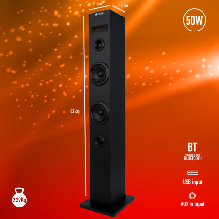 NGS Speaker a Torre Sky Charm Bluetooth USB RadioFM AUX 50W Nera