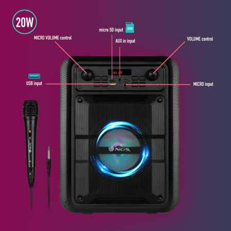 NGS Speaker RollerLingo Portatile Bluetooth TWS +Microfono 20W Nero