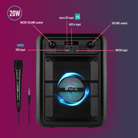 NGS Speaker RollerLingo Portatile Bluetooth TWS +Microfono 20W Nero