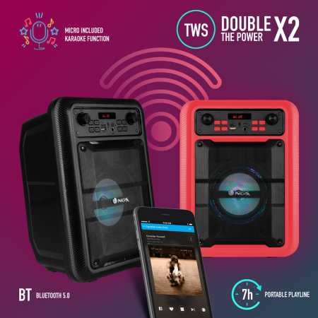 NGS Speaker RollerLingo Portatile Bluetooth TWS +Microfono 20W Nero
