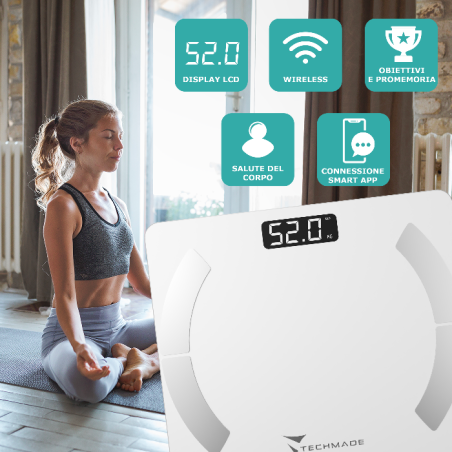 Techmade Bilancia Pesapersone Smart Digitale 180kg Bianca