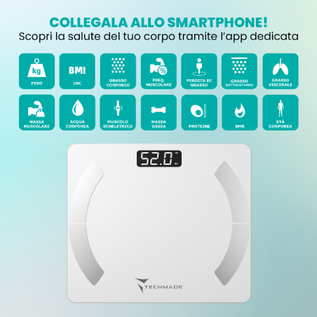 Techmade Bilancia Pesapersone Smart Digitale 180kg Bianca