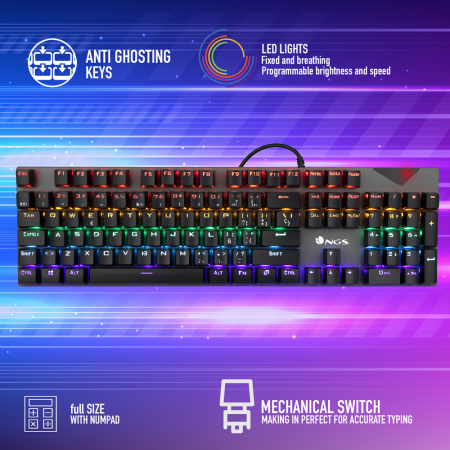 NGS Tastiera Wired Gaming RGB GKX-500 Programmabile