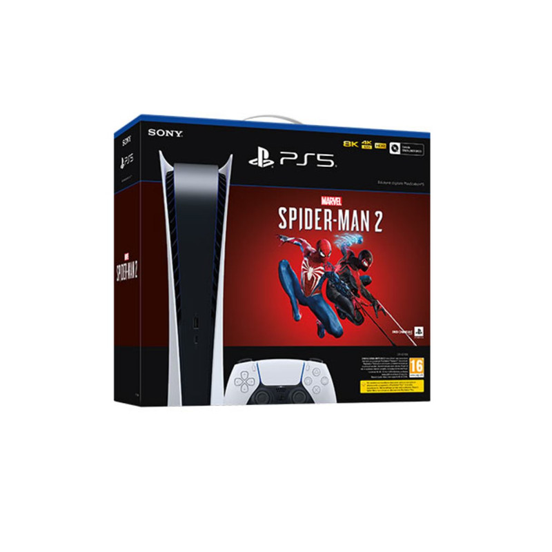 PS5 Console 825GB Digital Ed. White + Spider Man 2
