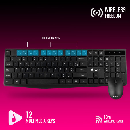 NGS Kit Tastiera + Mouse Wireless Allure Nera