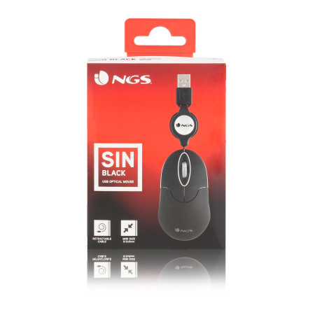 NGS Mouse Mini Wired Sin con Filo Retrattile 1000dpi 3 tasti Nero