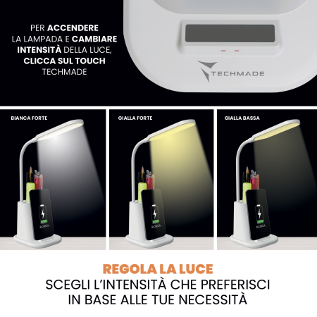 Techmade Lampada da Tavolo con Ricarica Wireless Smartphone