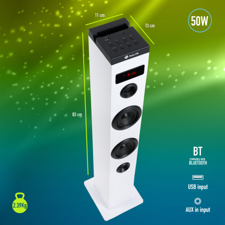 NGS Speaker a Torre Sky Charm Bluetooth USB RadioFM AUX 50W Bianca