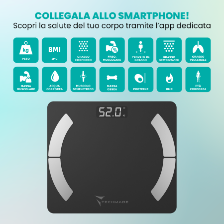 Techmade Bilancia Pesapersone Smart Digitale 180kg Nera