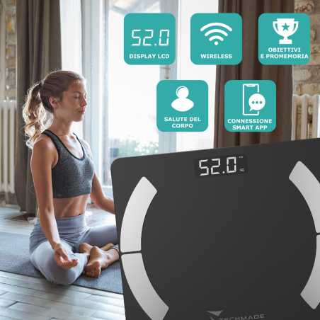Techmade Bilancia Pesapersone Smart Digitale 180kg Nera