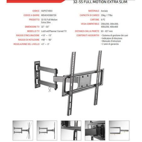 Superior Staffa TV SUPSTV003 32"-55" Full Motion Extra Slim 35Kg