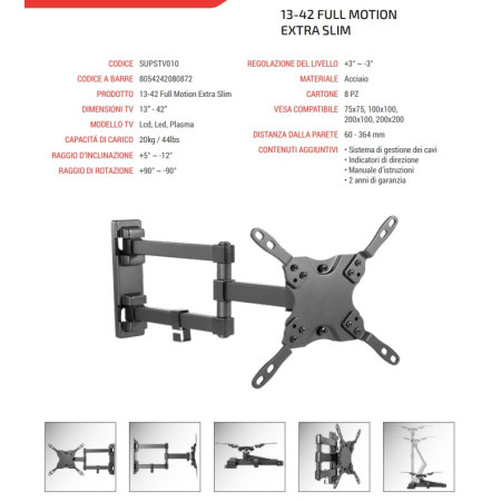 Superior Staffa TV SUPSTV010 13"- 42" Full Motion Extra Slim 20Kg