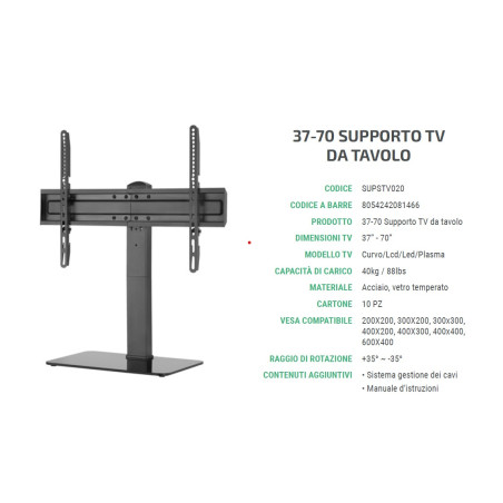 Superior Staffa TV 37"-70" Table Top 40Kg SUPSTV020