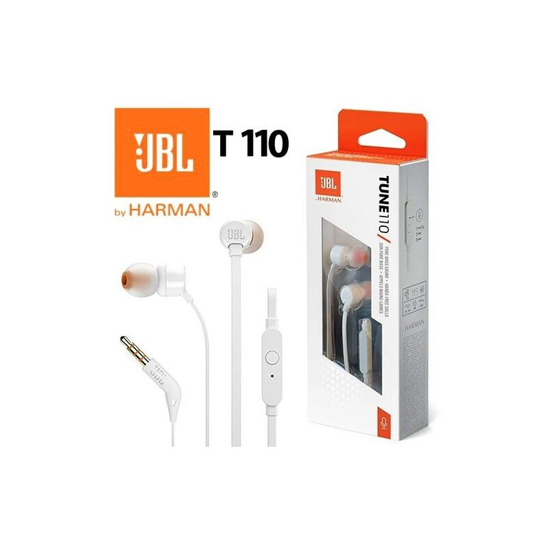 JBL Auricolari Wired Filo Tune 110 T110 Jack 3.5mm White