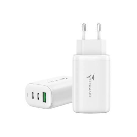 Techmade 65W Caricatore Universale GaN USB-C + USB-A White