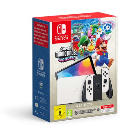 Nintendo Switch Console OLED White +Super Mario Wonder + 12 NSO