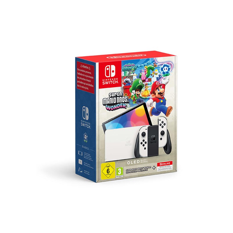 Nintendo Switch Console OLED White +Super Mario Wonder + 12 NSO