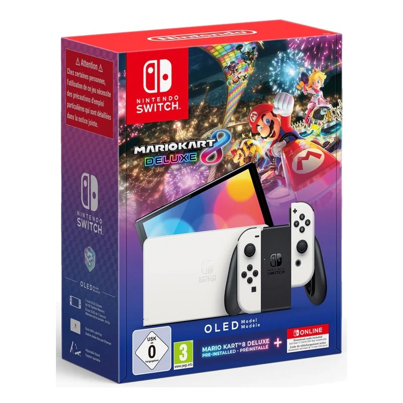 Nintendo Switch Console OLED White + Mario Kart 8 Deluxe + 12 Mesi Nintendo Switch Online